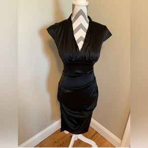 Xscape Black Satin Cocktail Dress